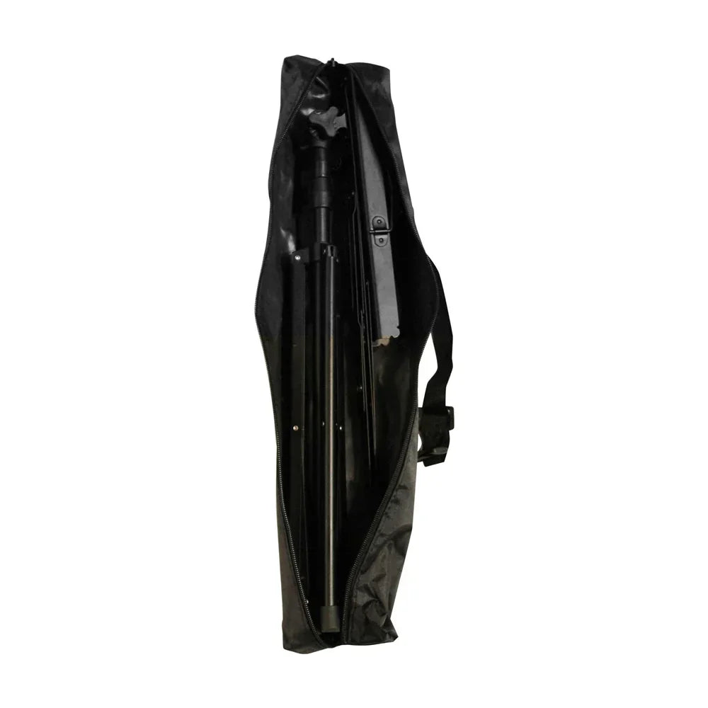 Black fabric carrying bag with zipper and adjustable strap for folding sheet desktop music stand with clip holder carrying