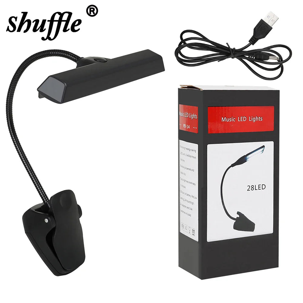 Black flexible gooseneck music stand led clip-on light with 28 leds usb charging cable for reading book light eye protection