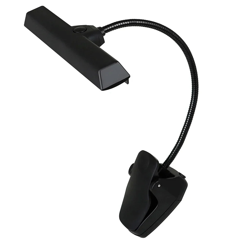 Black flexible gooseneck eye protection reading book light with matte finish clip-on music stand led lamp