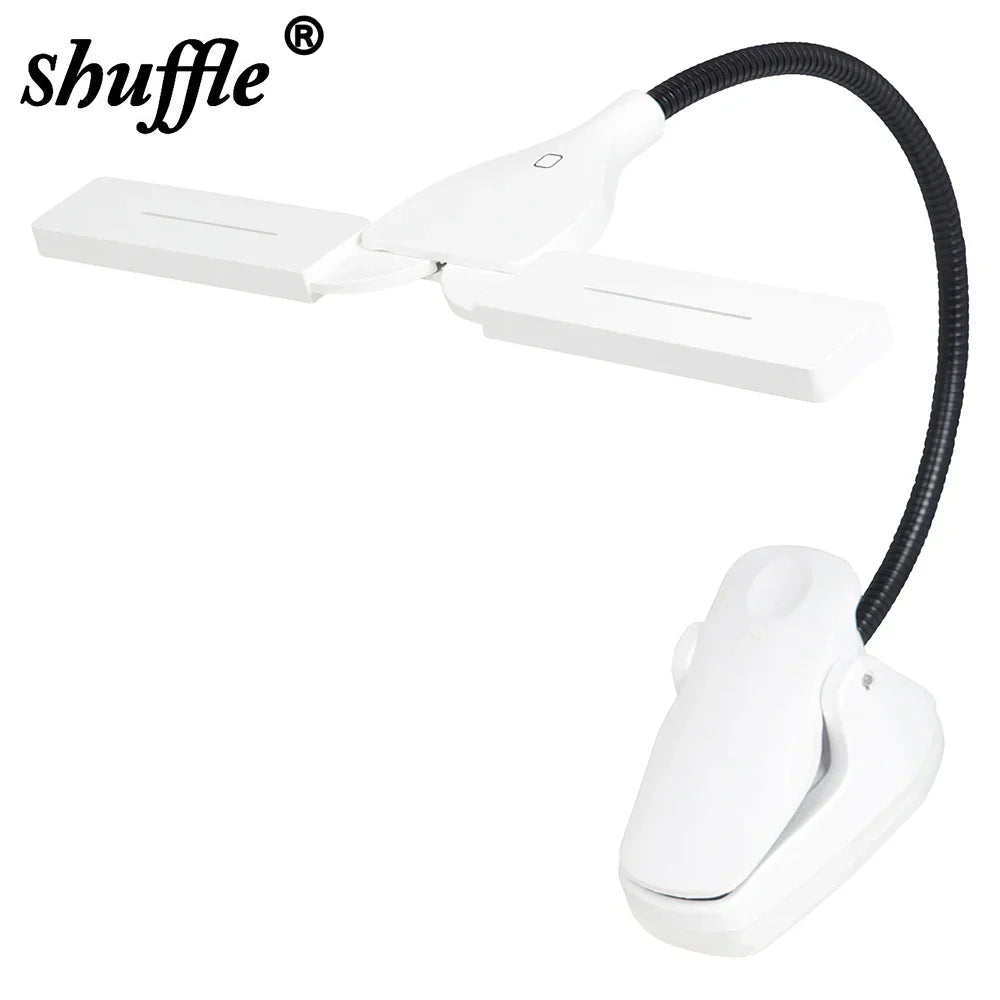 White shuffle clip-on music stand led light with flexible black gooseneck for eye protection reading book light