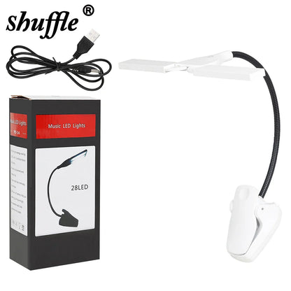 White flexible gooseneck music stand led reading book light with clip-on base and black usb cable for eye protection