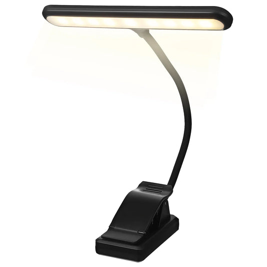 Black usb rechargeable clip-on led piano lamp with flexible gooseneck for music stand light and eye protection reading