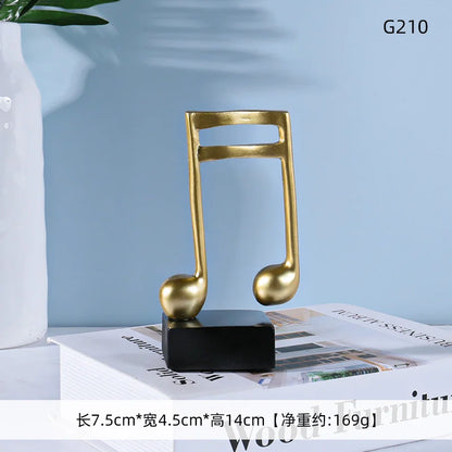 Gold-colored glossy musical note statue resin crafts ornaments piano with black base for office and room decoration