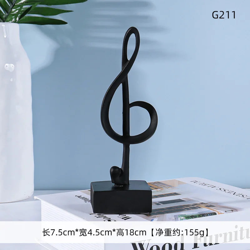 Black metal musical note statue treble clef on square base music symbols resin crafts ornaments piano decor