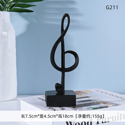 Black metal musical note statue treble clef on square base music symbols resin crafts ornaments piano decor