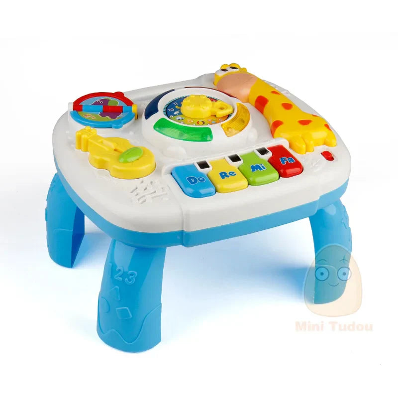 Blue and white plastic music table baby with colorful buttons giraffe toy and musical keys for toddler learning machine educational toy