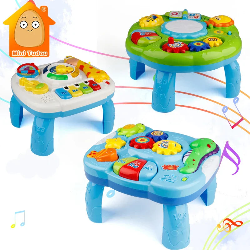 Blue and green plastic music table baby with colorful buttons gears and animal toys learning machine educational toy music