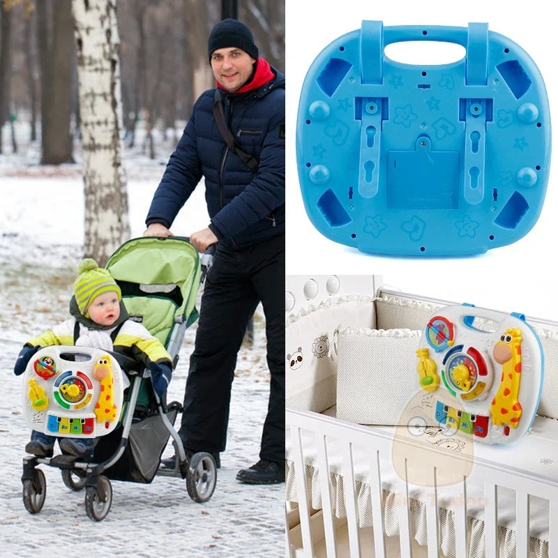 Blue plastic music table baby with colorful buttons levers and giraffe design learning machine educational toy