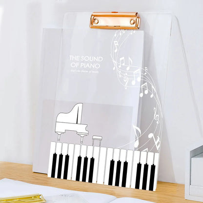 Clear acrylic clipboard with gold-tone clip and piano design is a thickened a4 file folder portable creative document holder