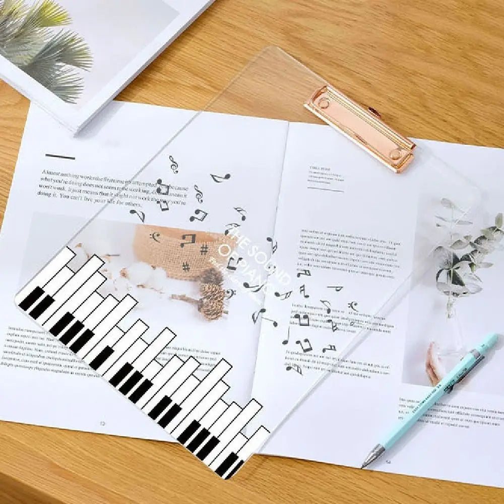 Clear plastic thickened a4 file folder with black and white piano key design creative document holder portable