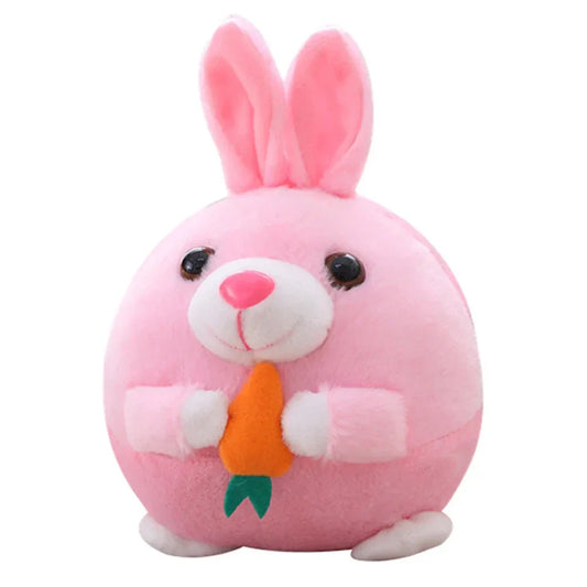 Pink plush bunny music vibration bouncing ball with white accents holding bite resistant funny orange carrot toy