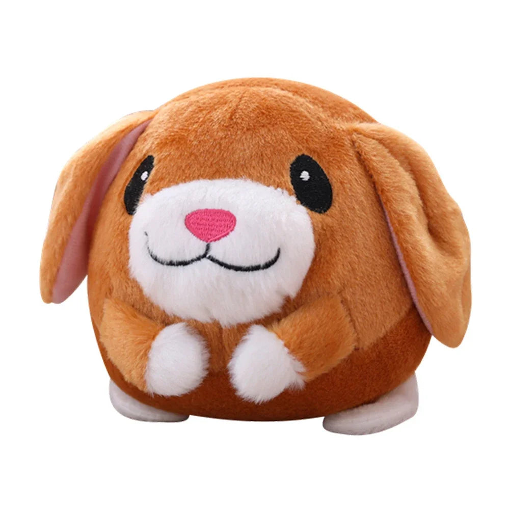 Cute brown plush bunny music vibration bouncing ball bite resistant funny interactive squeaky toy for dogs