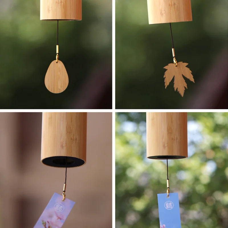 Bamboo wind handbells with natural wood finish and hanging charms for yoga practice and refined meditation bells creating melodies