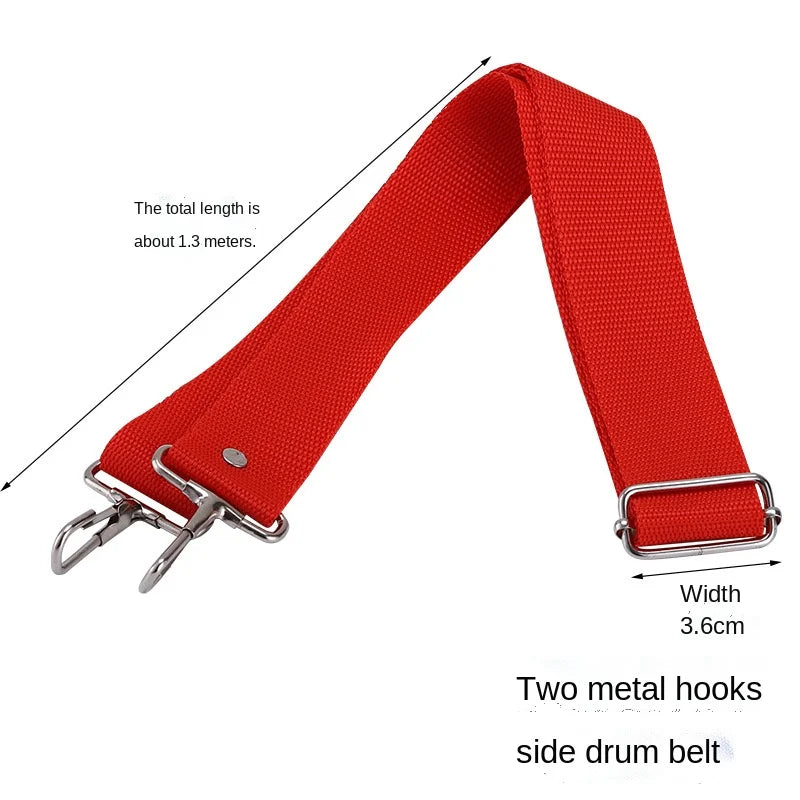 Red woven fabric strap small drum snare with silver metal hooks and rectangular buckle for number accessories universal