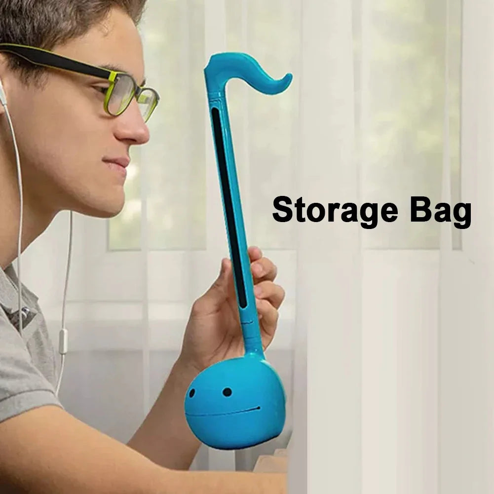 Blue waterproof music instrumental carrying case shaped like a musical instrument with smiling face and curved neck