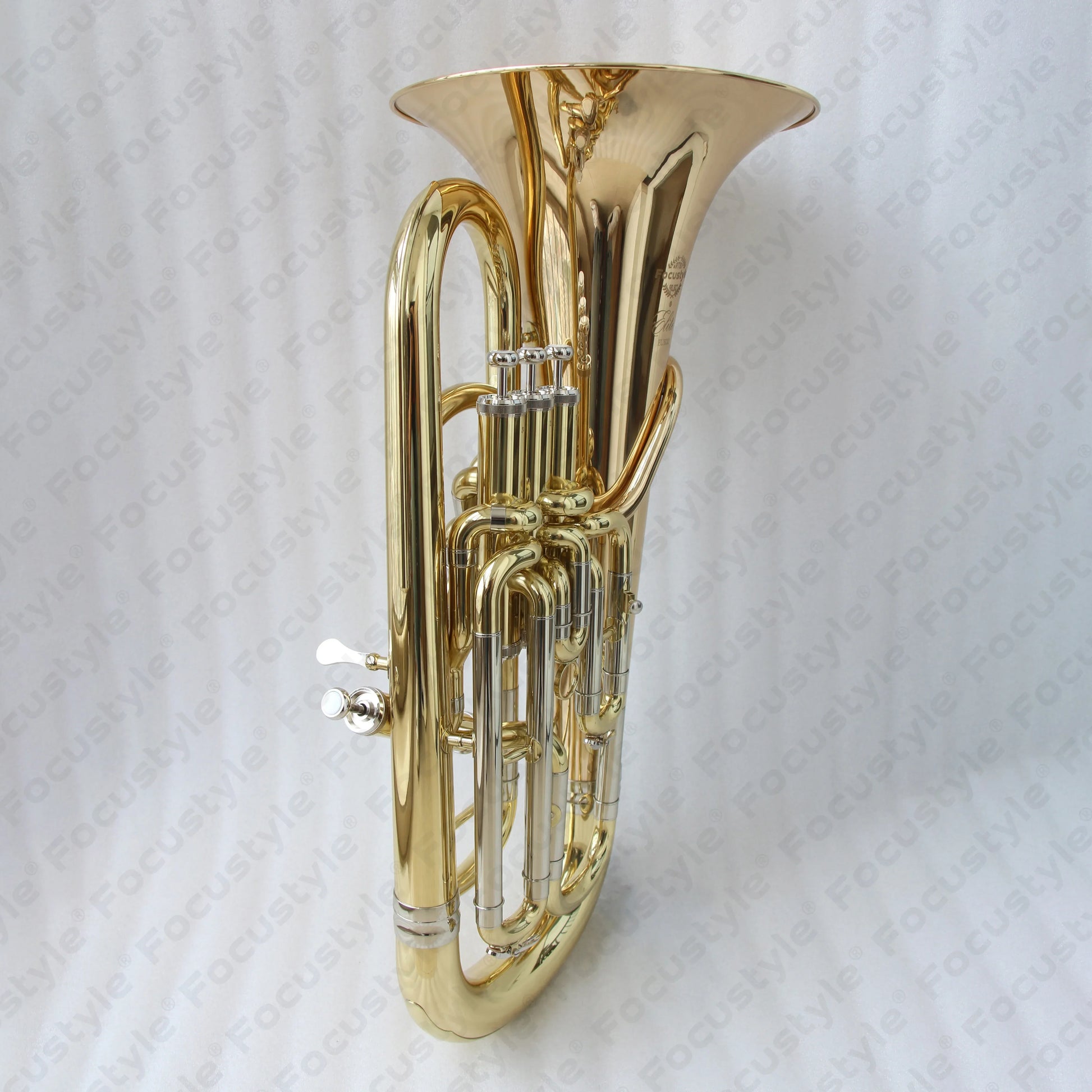 Shiny gold brass euphonium with silver valves and flared bell high quality musical instrument for professional use