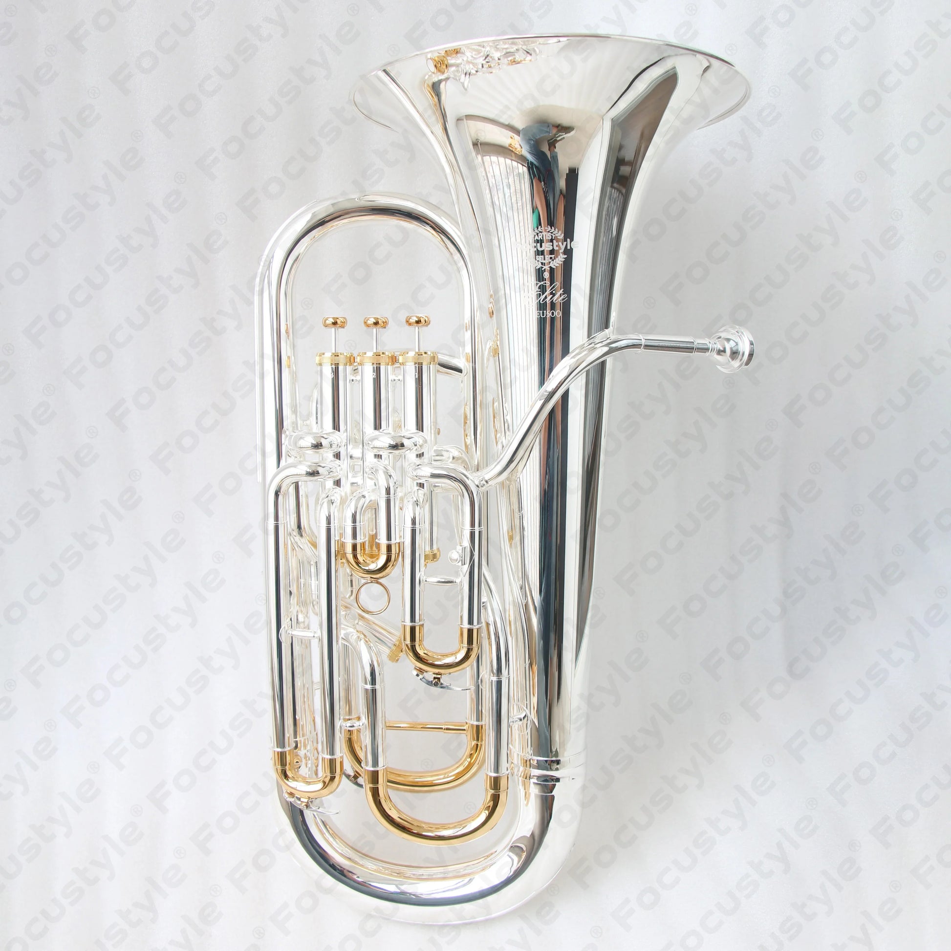 Shiny silver and gold-plated musical instrument euphonium with polished brass finish and 4 valve high quality design