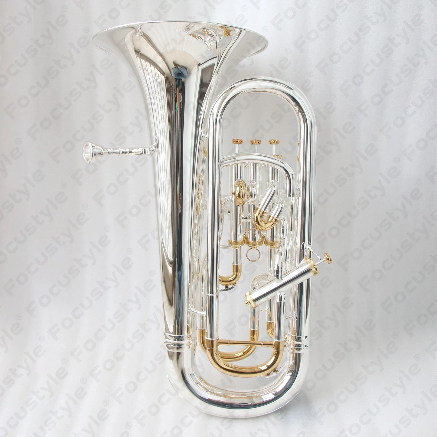 Professional euphonium with shiny silver and gold-plated polished brass finish, high quality 4 valve musical instrument