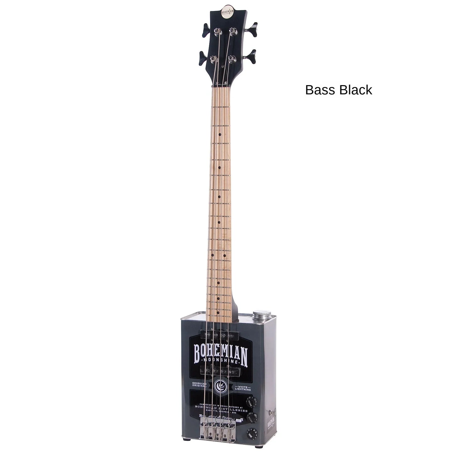 Black bohemian musical instrument guitar with a wooden fretboard and metal body for bass classical musical use