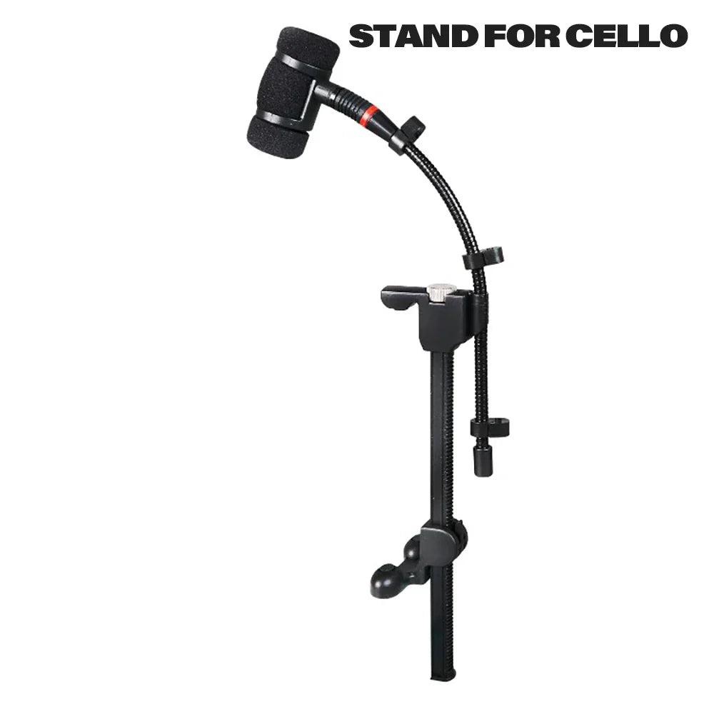 Black musical instrument microphone clip with flexible gooseneck and adjustable clamps for violin mandolin cello use