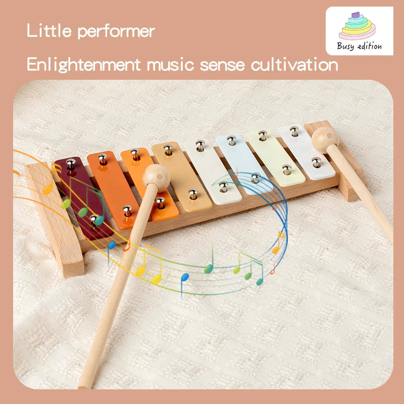 Colorful wooden xylophone with rainbow keys and soft-tipped mallets musical instrument toy for montessori early learning