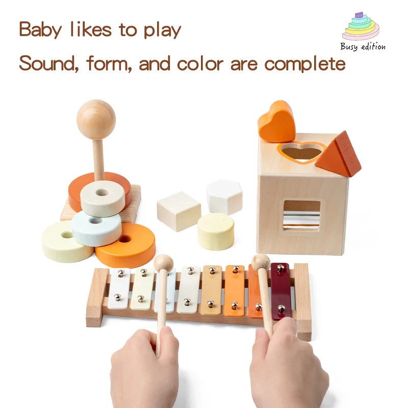 Wooden xylophone with colorful white orange and red keys musical instrument toy for montessori early learning and education