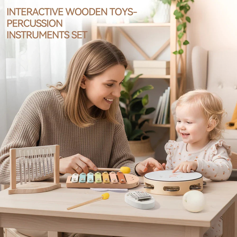 Wooden xylophone with colorful keys and wooden frame for early educational wooden musical instruments montessori toys drum xylophone