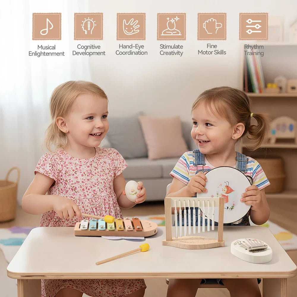 Wooden xylophone with colorful keys and wooden mallet for early educational wooden musical instruments montessori toys drum xylophone