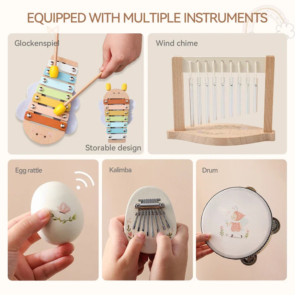Wooden early educational musical instruments montessori xylophone with colorful keys and yellow mallets for babies