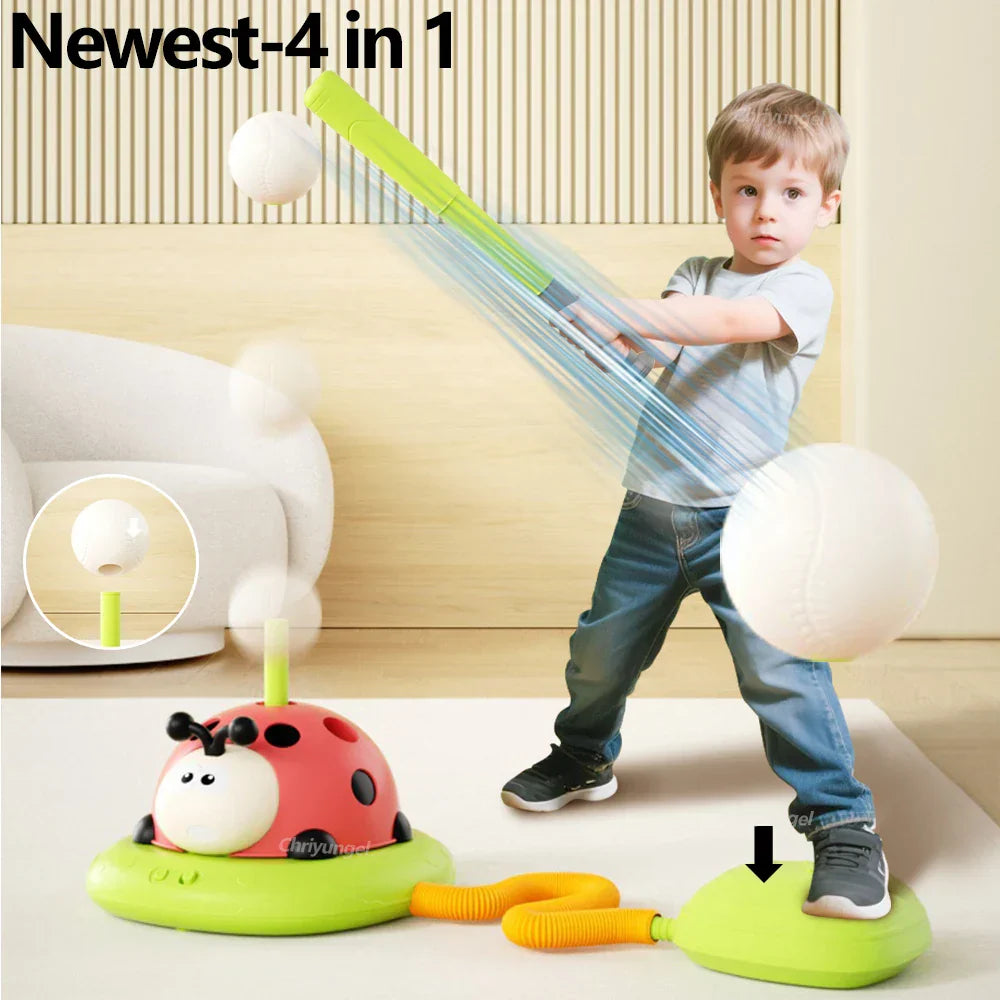 Red and green ladybug-shaped musical jump sports toy with remote control for rocket launcher ring toss game gifts