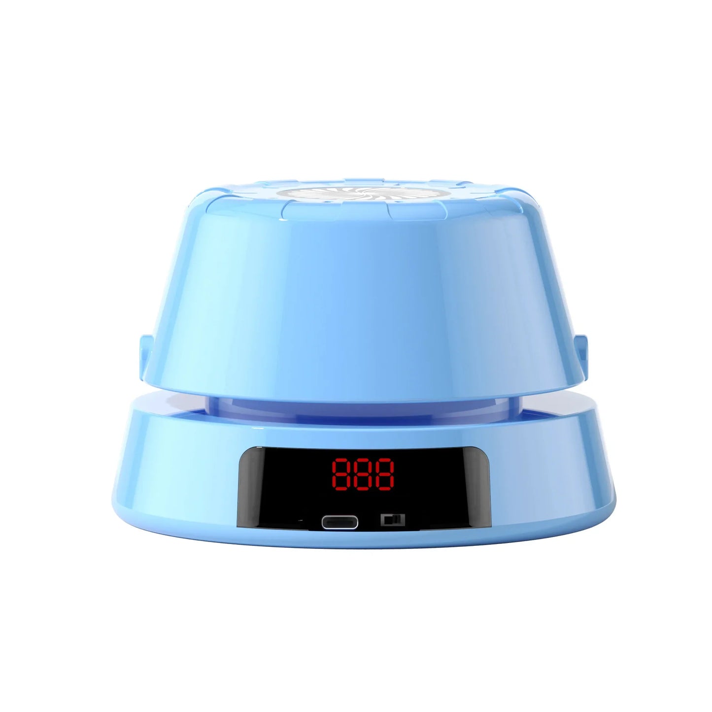 Light blue plastic desk fan with digital red display featuring musical jump toss three-in-one rope skipping sports entertainment ladybug