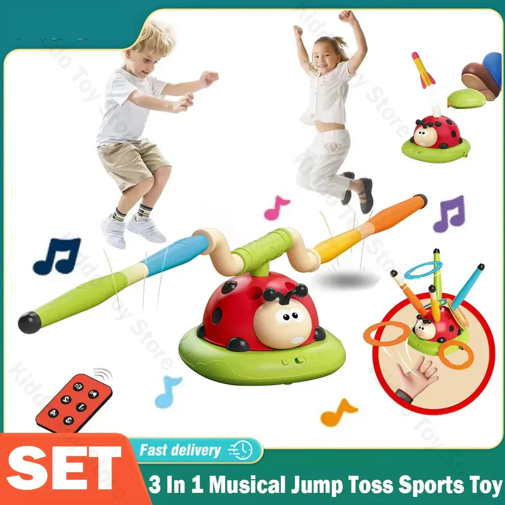 Red and green ladybug three-in-one rope skipping musical jump toss toy with colorful arms for kids sports entertainment