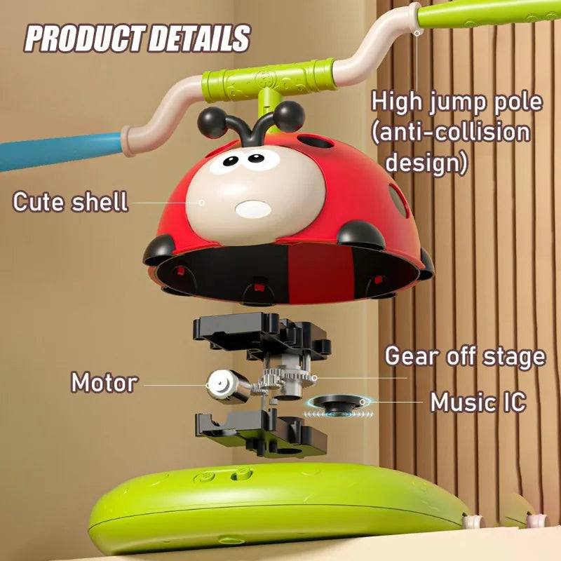 Red and black ladybug-shaped musical jump toss toy with cute shell design for three-in-one rope skipping sports entertainment