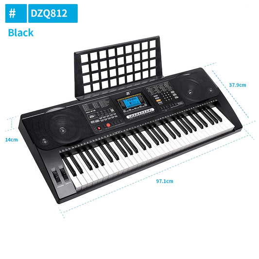 Black musical keyboard professional with 61 keys, built-in speakers, and digital display for piano music synthesizer use