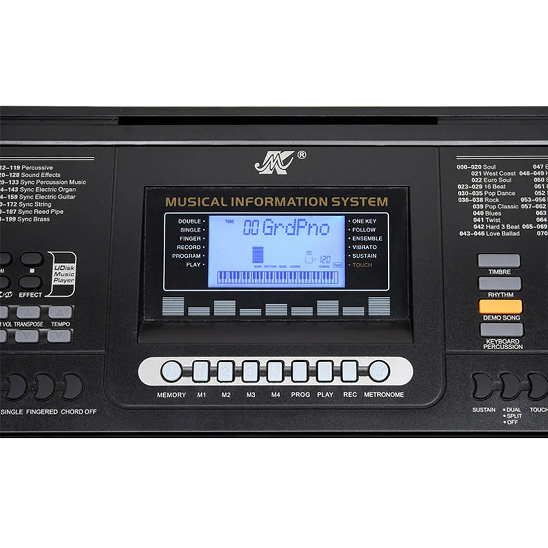 Black musical keyboard professional midi controller with digital display and control buttons for piano music synthesizer functions