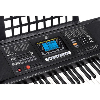 Black musical keyboard professional midi controller with 61 keys and digital display for piano music synthesizer use
