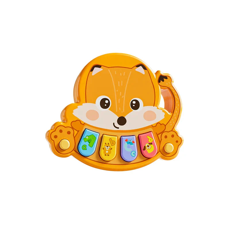 Orange fox-shaped kids electronic piano toy with colorful keys featuring letters and toys multifunctional animals design