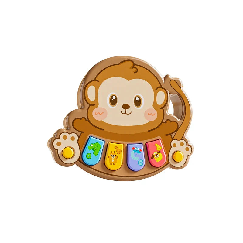Cute brown wooden kids electronic piano toy with colorful keys featuring toys multifunctional animals and learning music baby designs