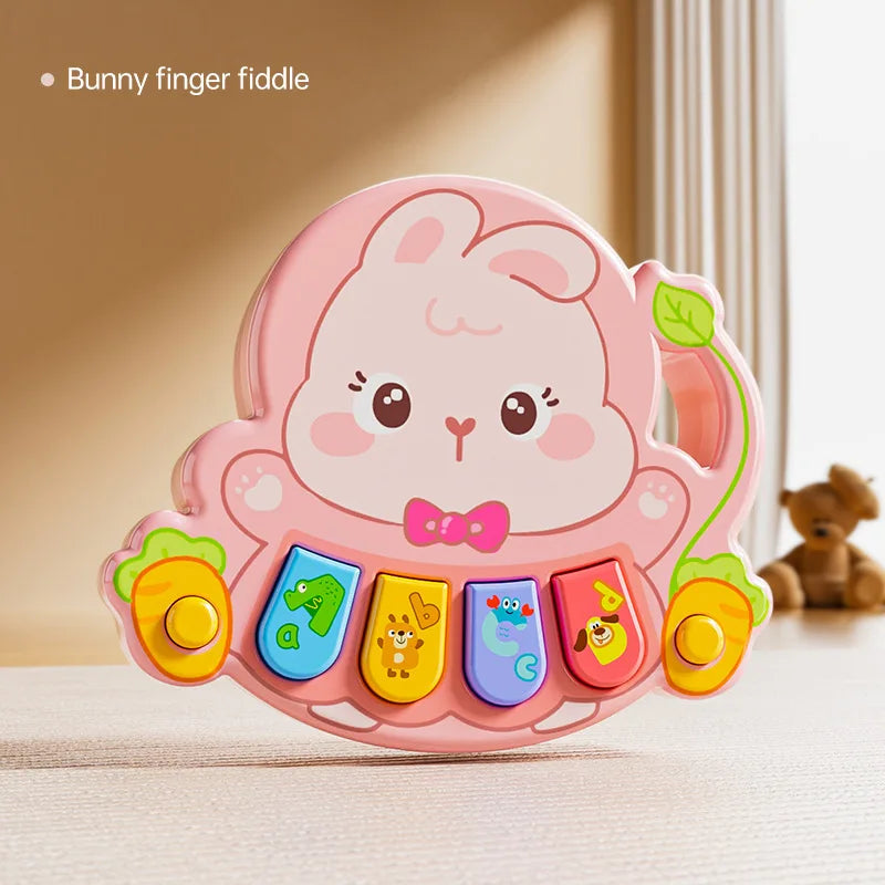 Pink bunny-shaped kids electronic piano toy with colorful keys and bow tie for piano toy learning and baby toys multifunctional use