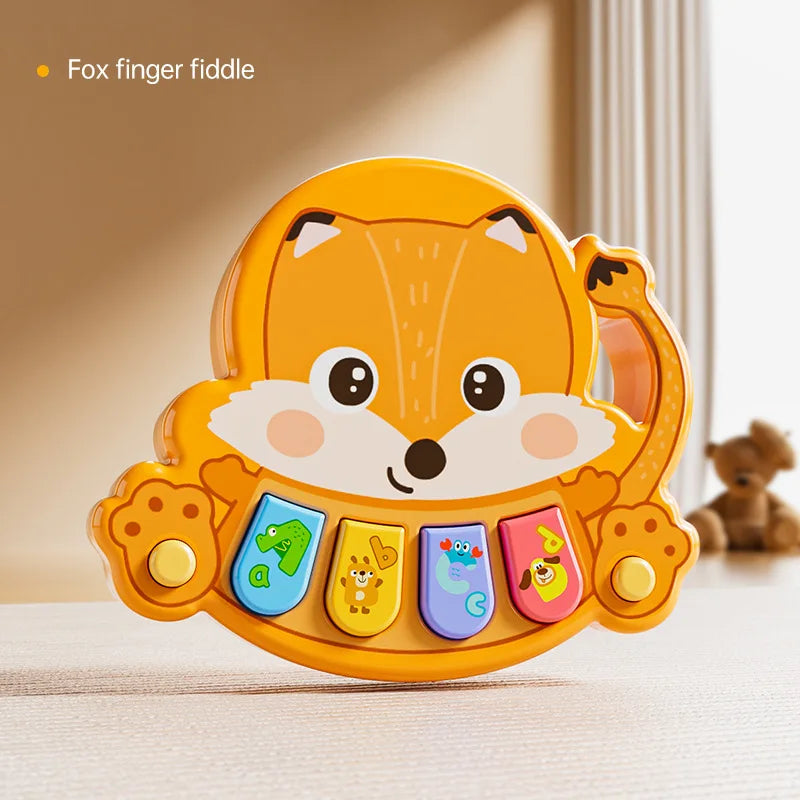 Orange fox-shaped kids electronic piano toy with colorful letter and animal buttons for piano toy learning and multifunctional baby toys