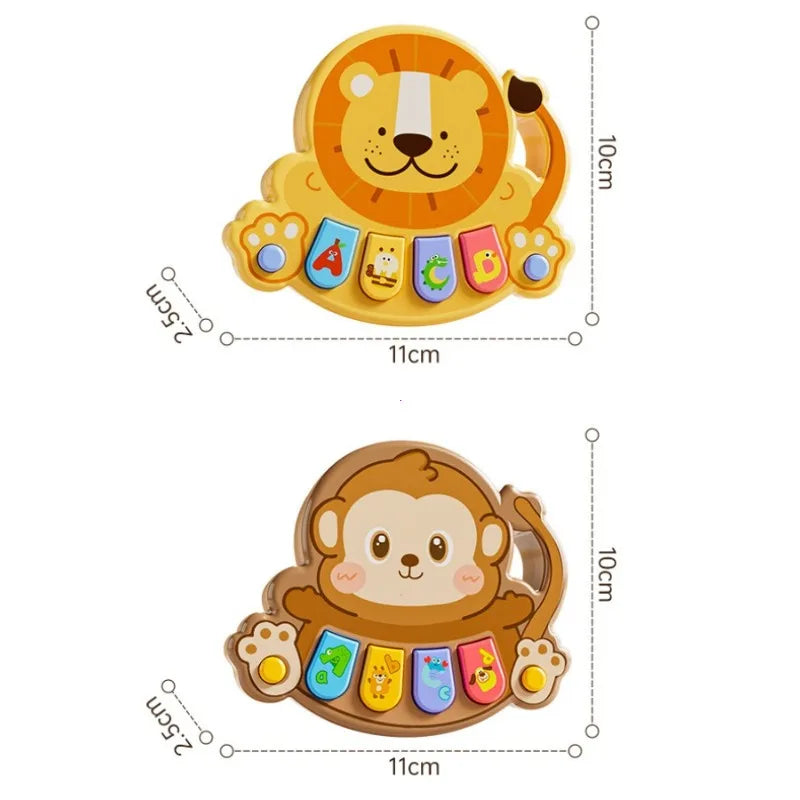 Orange and brown wooden animal-shaped kids electronic piano toy with colorful letter keys for multifunctional learning