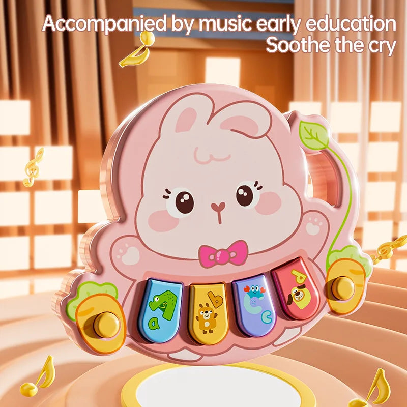 Pink bunny-shaped kids electronic piano toy with colorful keys and musical notes for baby toys multifunctional learning