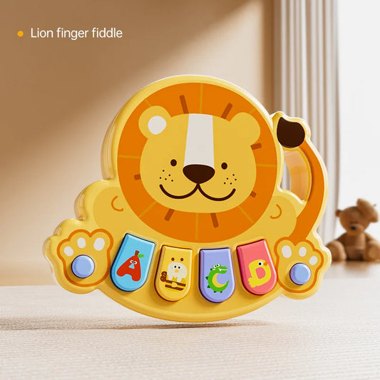 Yellow lion-shaped kids electronic piano toy with colorful letter and animal buttons for piano toy learning and baby toys multifunctional use