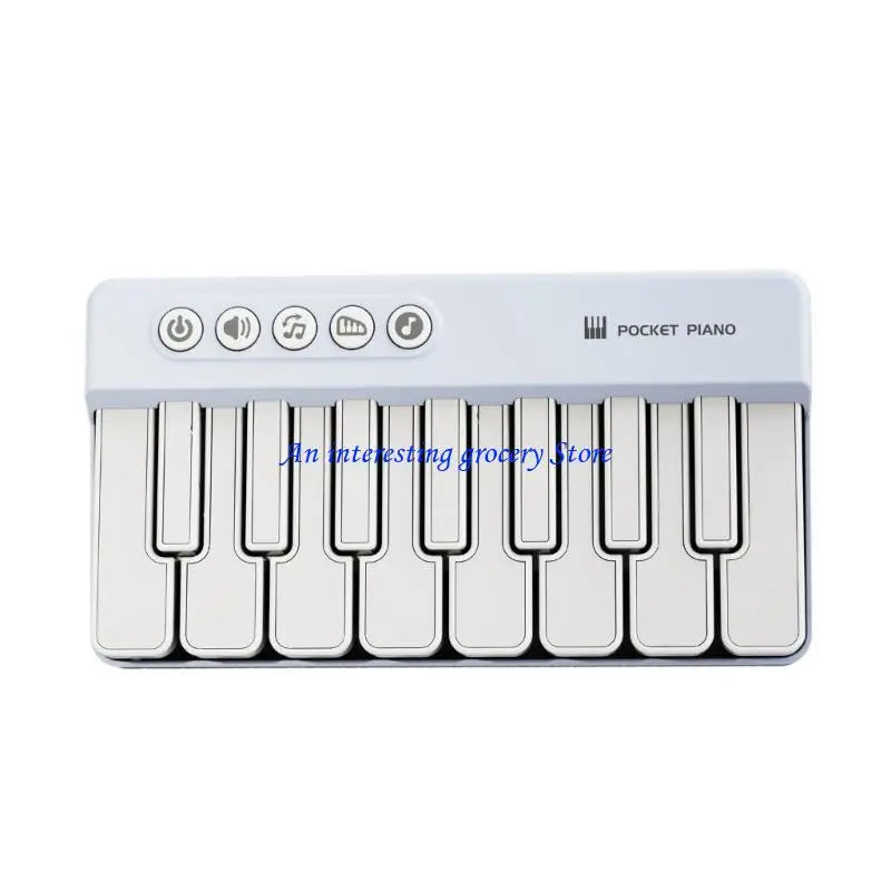 White plastic musical learning toy piano with 25 mini keys and control buttons made of abs texture for building basic music skills