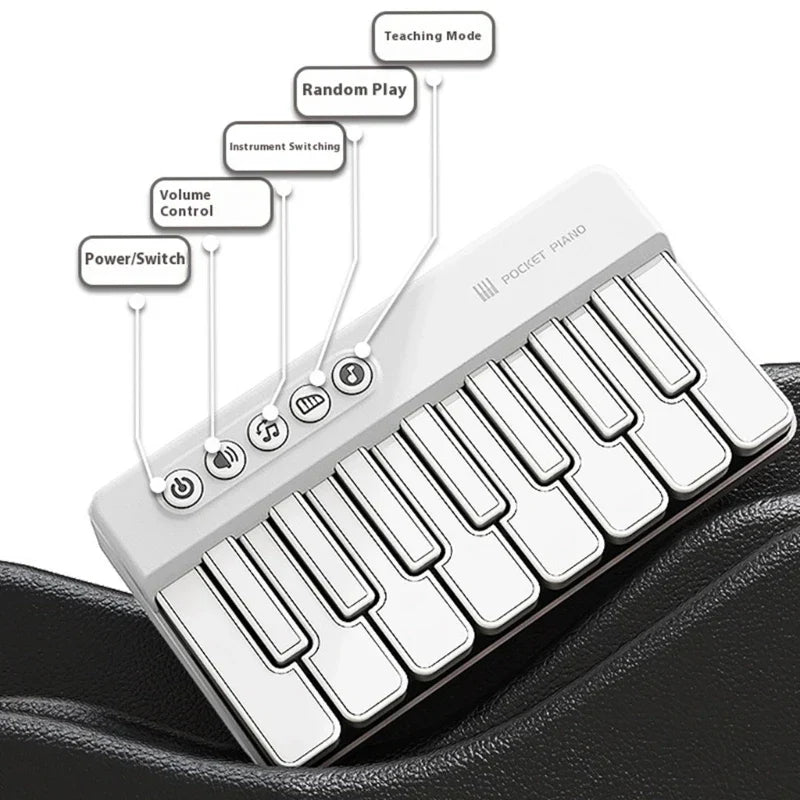 White compact musical learning toy piano with sleek plastic keys and ABS texture for building basic music skills