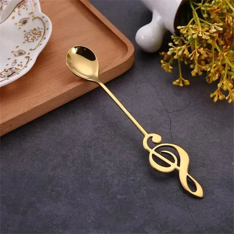 Golden stainless steel teaspoon with musical note treble clef design for mug teaspoons music and ice cream creative use