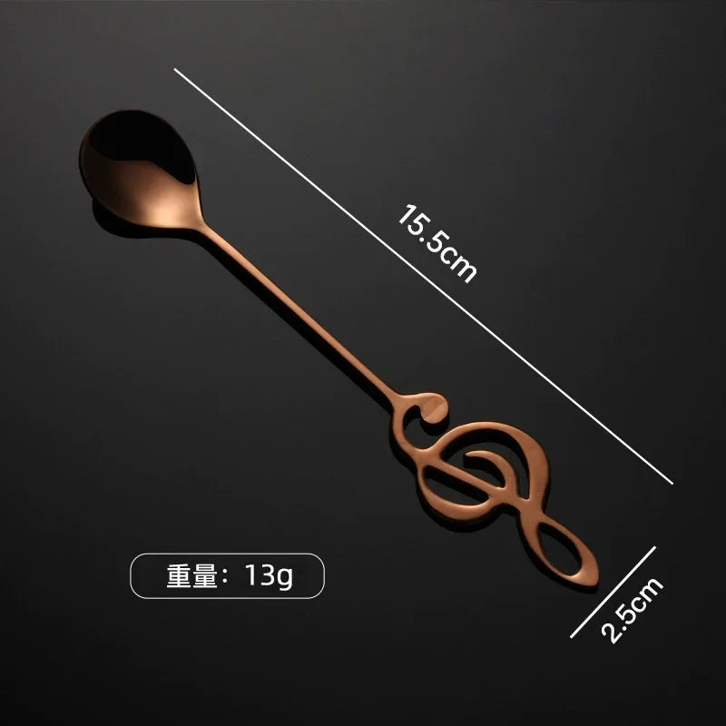A sleek copper musical note stainless steel teaspoon with an ornate treble clef handle for mug teaspoons music and ice cream creative use