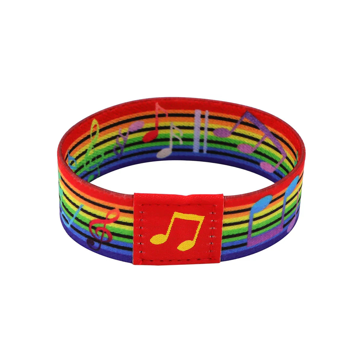 Rainbow elastic bangle musical notes bracelet with a red patch and yellow eighth note for men armband sport accessory