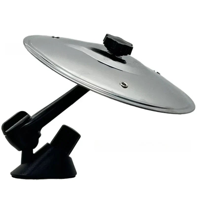 Shiny stainless steel musical saucer car crash cymbal alloy pot lid with black knob on air vent drum suction cup stand