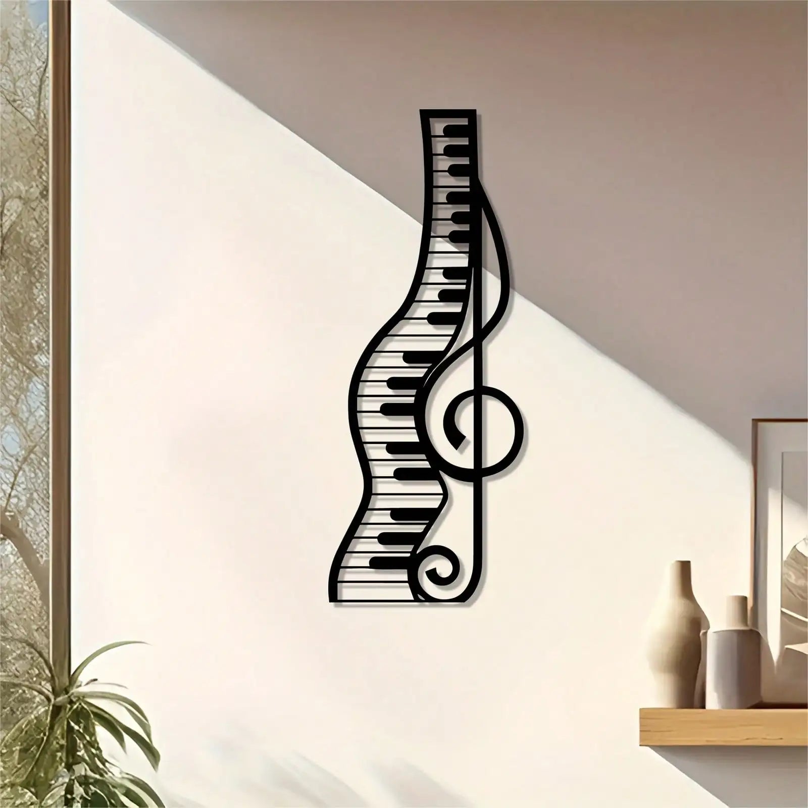 Black metal musical themed metal wall art with elegant piano sculpture and treble clef decor perfect gift for music lovers